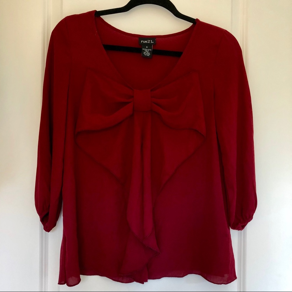 Dark Red Bow Top